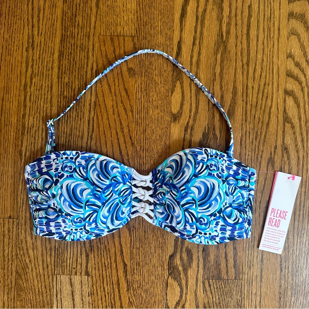NWT Size 4 Lilly Pulitzer Sandy Lattice Bandeau Bikini Top Call My Shell Phone